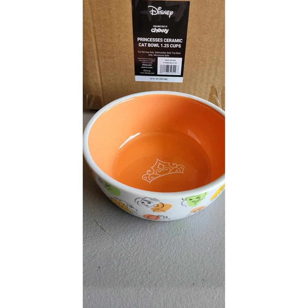 Disney Princesses Ceramic Cat Bowl 1.25 Cups Orange White Chewy Exclusive 291395